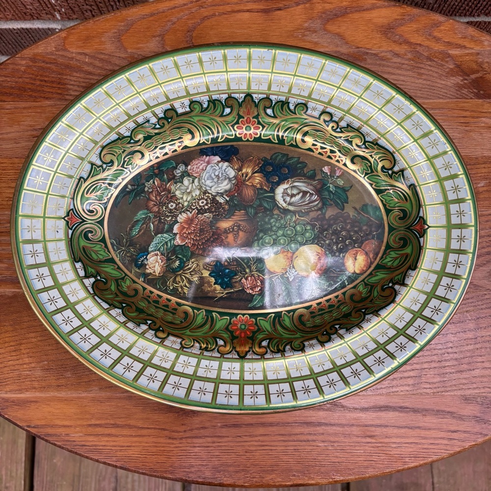 Daher Decorated Ware Floral Fruit Metal Bowl Tray Tin Wall decor England Vintage
